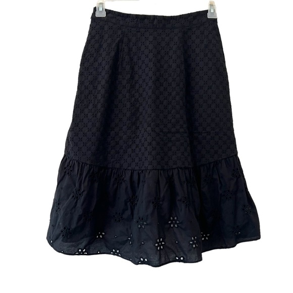 LOFT Embroidered Eyelet Black Ruffle Skirt - Picture 3 of 6